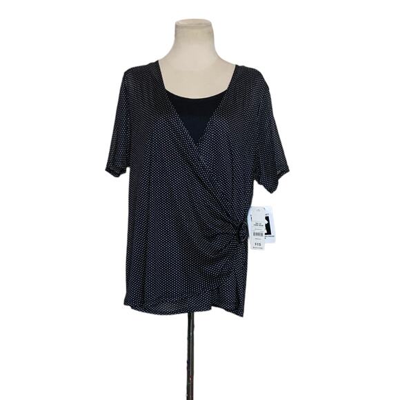 George black polka dots short sleeves faux wrap blouse size 2X - Picture 1 of 9